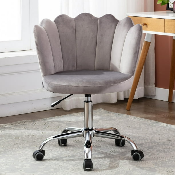 Desk Chair,Velvet Office Chair Modern Height Adjustable 360°Comfort Chairs with Backrest Support for Living Room,Bedroom,Office Grey 